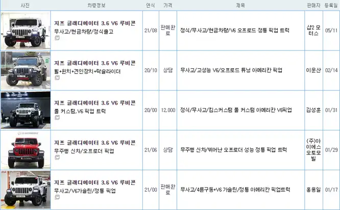 지프 글래디에이터 중고가격시세