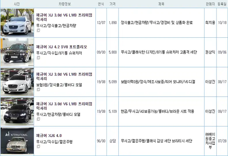 재규어 XJ 중고가격시세